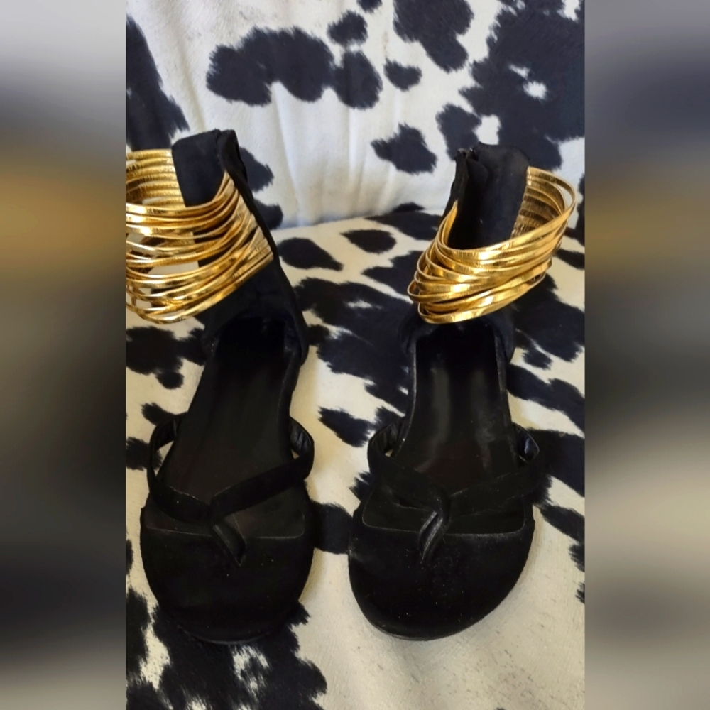 Velvet Sandals with Gold Ankle Accent